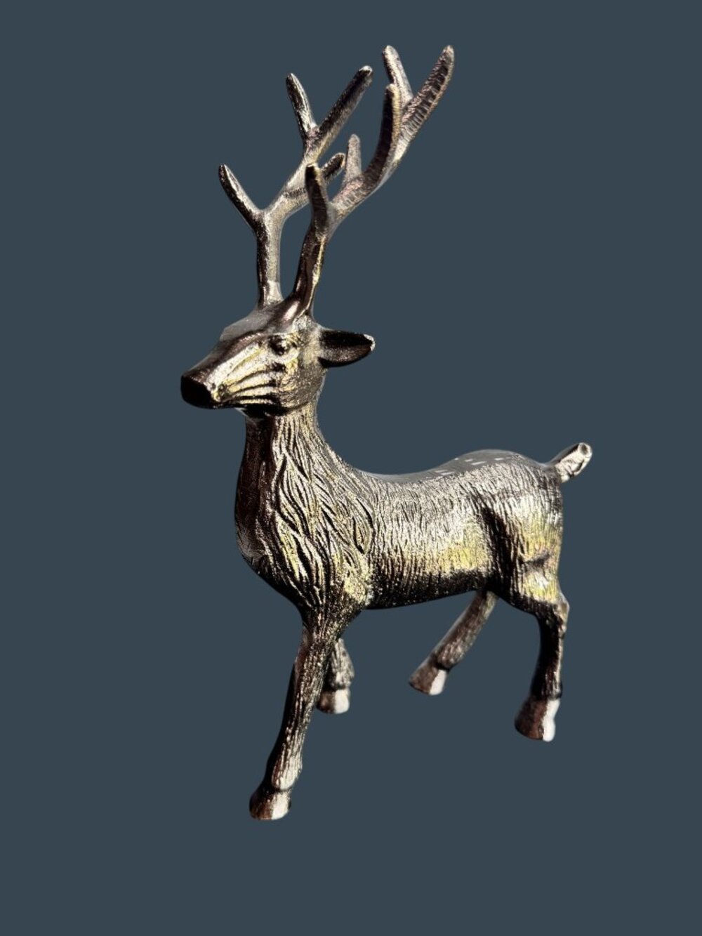 Vintage Silver Metal Deer Figurine Stag Buck Statue Rustic Lodge Woodland Decor - Picture 2 of 8